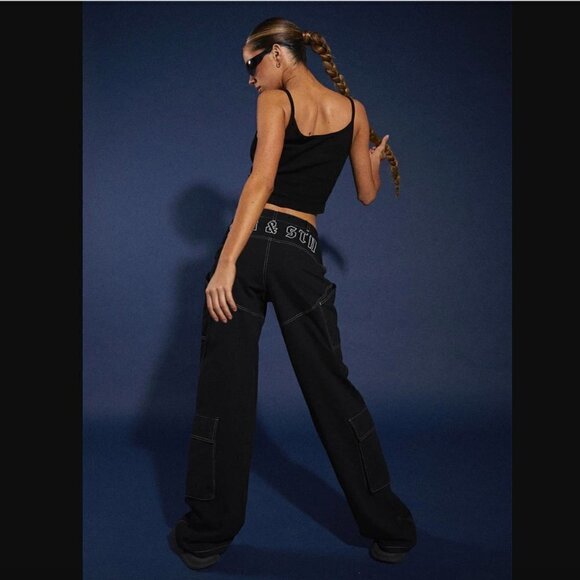 Princess Polly Jagger & Stone Christina Black Cargo Pants 2 - Picture 3 of 8